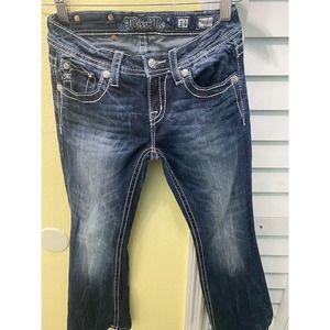 Miss Me Jeans Juniors 14 Blue Boot Cut Embellished Rhinestone Faded Denim Logo